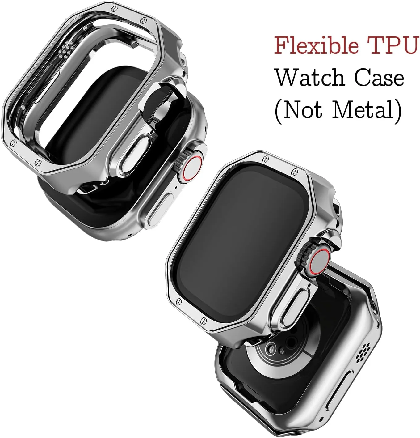 Compatible with Apple Watch Ultra 2 Band and Case, Stainless Steel Metal Chain with TPU Cover, Smart-Watch Link Bracelet Strap for men, Wrist-Band for i-Watch Ultra, 49mm, Silver