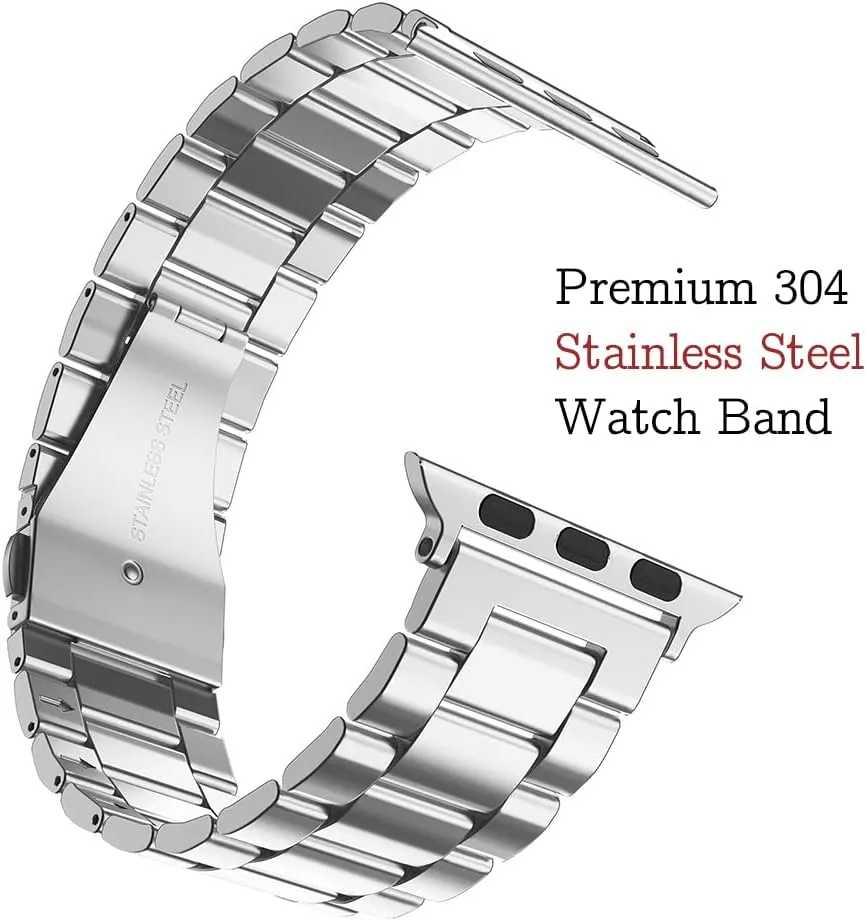 Compatible with Apple Watch Ultra 2 Band and Case, Stainless Steel Metal Chain with TPU Cover, Smart-Watch Link Bracelet Strap for men, Wrist-Band for i-Watch Ultra, 49mm, Silver