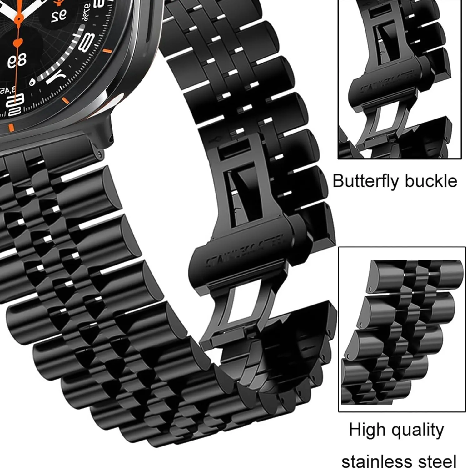 Compatible with Cubitt Viva Pro Smart Watch Band, Stainless Steel Metal Band with Butterfly Folding Clasp Link Bracelet Compatible with Cubitt Viva Pro, Viva, Aura Pro, Aura Smart Watch