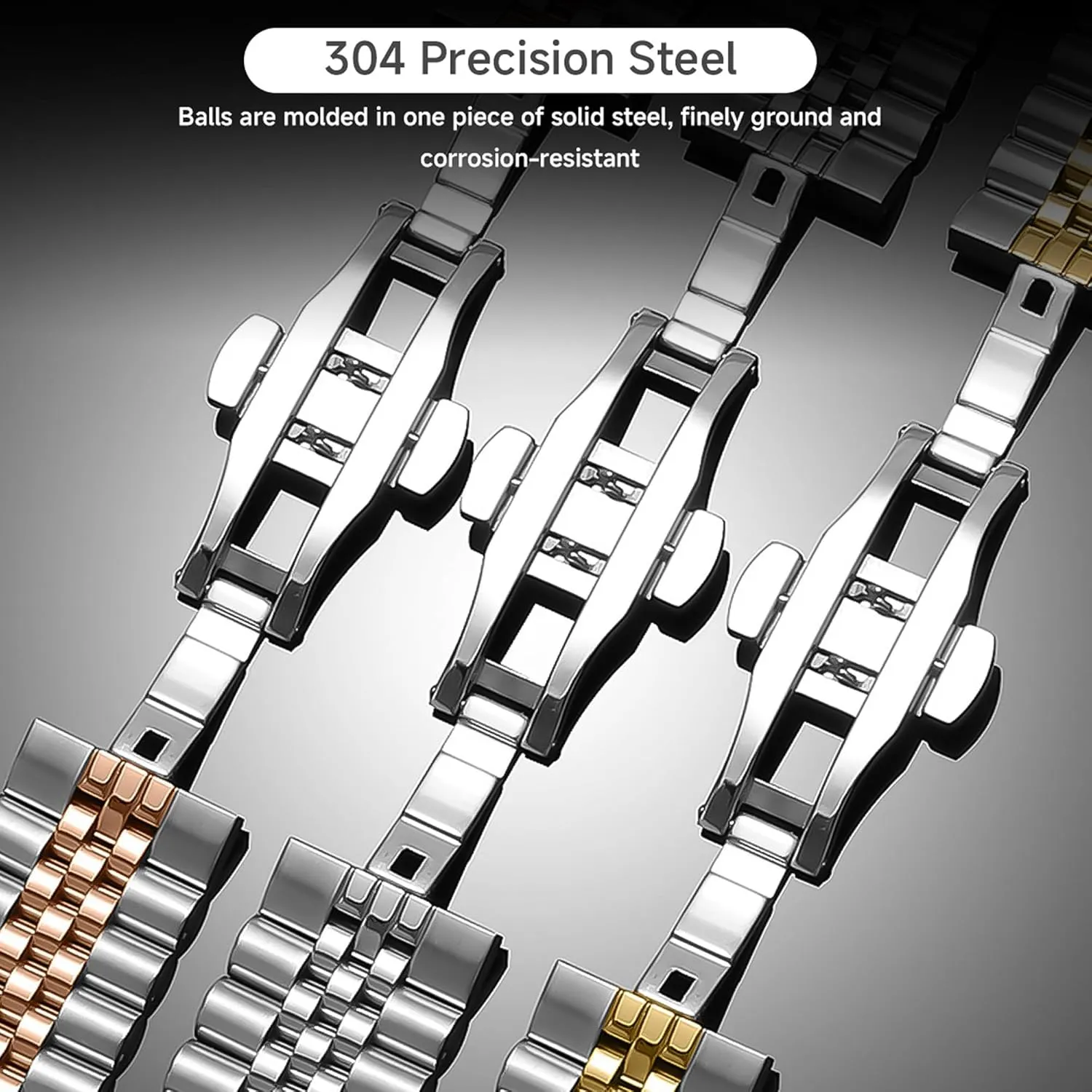 Compatible with Cubitt Viva Pro Smart Watch Band, Stainless Steel Metal Band with Butterfly Folding Clasp Link Bracelet Compatible with Cubitt Viva Pro, Viva, Aura Pro, Aura Smart Watch