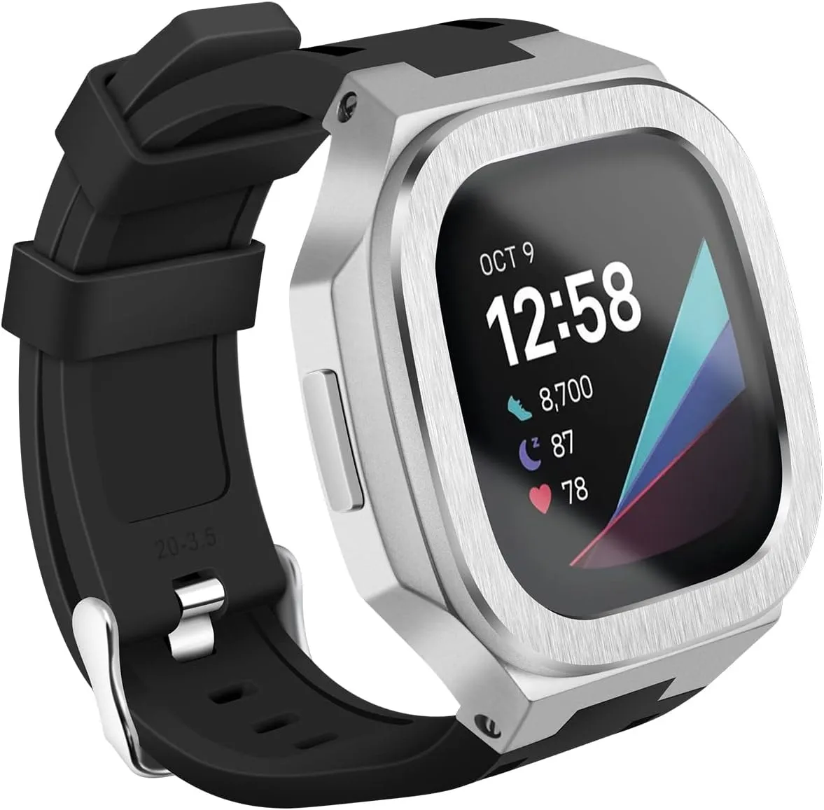 Compatible with Fitbit Versa 3/ Fitbit Sense Bands with Case, Protective Rugged Cover   Glass Screen Protector   Sport Strap for Fitbit Sense/Versa 3 Replacement Wristbands (Silver)