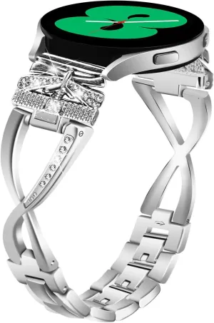 Compatible with Galaxy Watch 3 41mm Metal Band, Stainless Steel Watchband Bling Rhinestone Replacement Bracelet Adjustable Bands for Galaxy Watch 42mm/Active/Gear S2