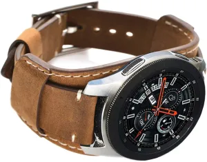 Compatible with Samsung Galaxy Watch 42mm/Active 40mm/Active 2 40mm 44mm/Gear S2 Classic/Gear Sport /Fossil Q Gazer/Ticwatch 2/ Garmin Vivoactive 3 20mm Genuine Leather Cuff Bands/Strap (Brown)