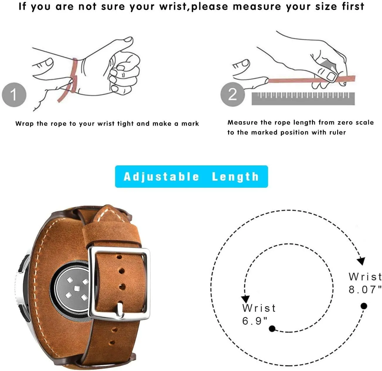 Compatible with Samsung Galaxy Watch 42mm/Active 40mm/Active 2 40mm 44mm/Gear S2 Classic/Gear Sport /Fossil Q Gazer/Ticwatch 2/ Garmin Vivoactive 3 20mm Genuine Leather Cuff Bands/Strap (Brown)