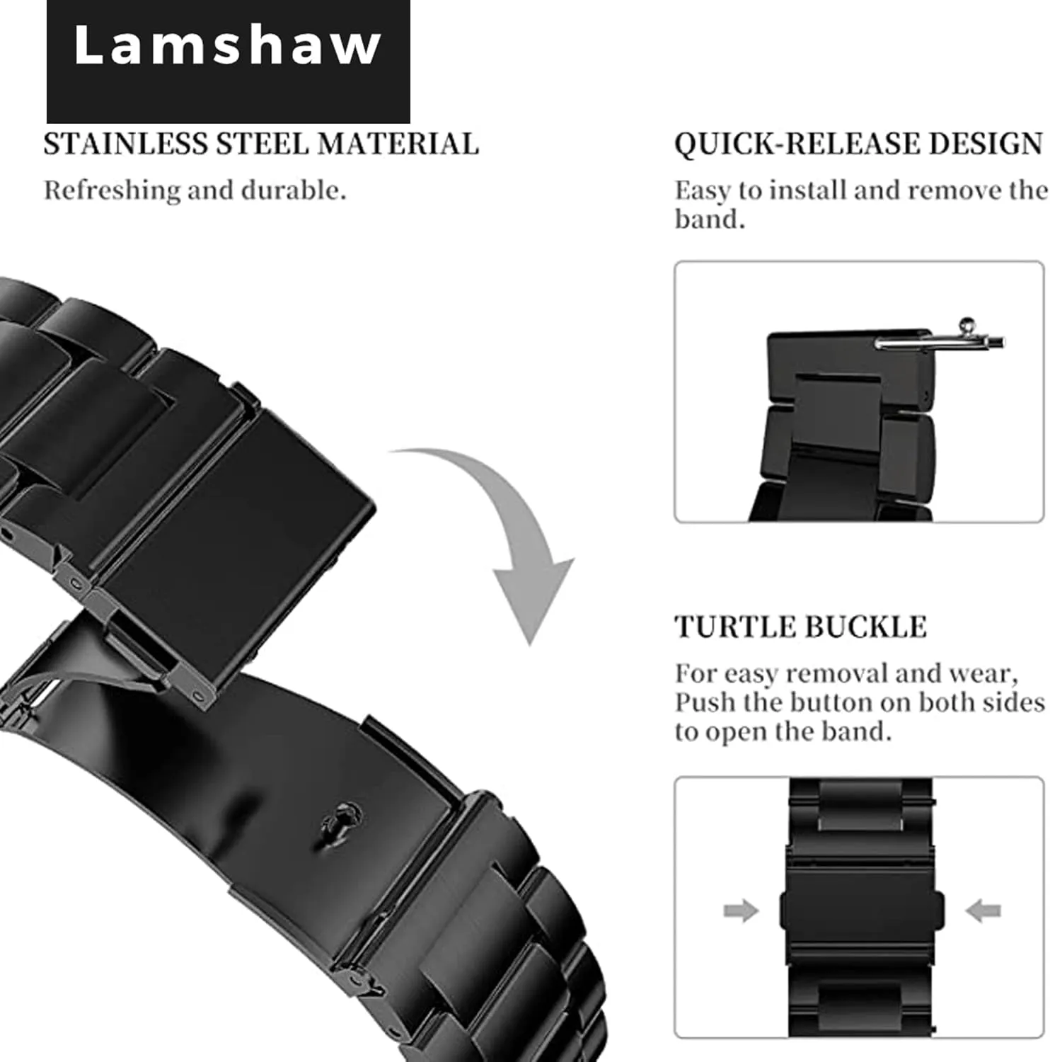 Compatible with SKG GT5 Smart Watch Bands, Stainless Steel Metal Replacement Strap Bracelet Compatible with SKG V7-2 1.95", GT5 Smart Watch