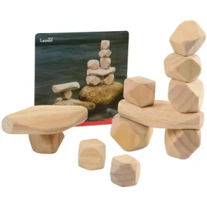 Constructive Playthings Natural Wooden Balancing Blocks with Idea Cards, 11pcs.