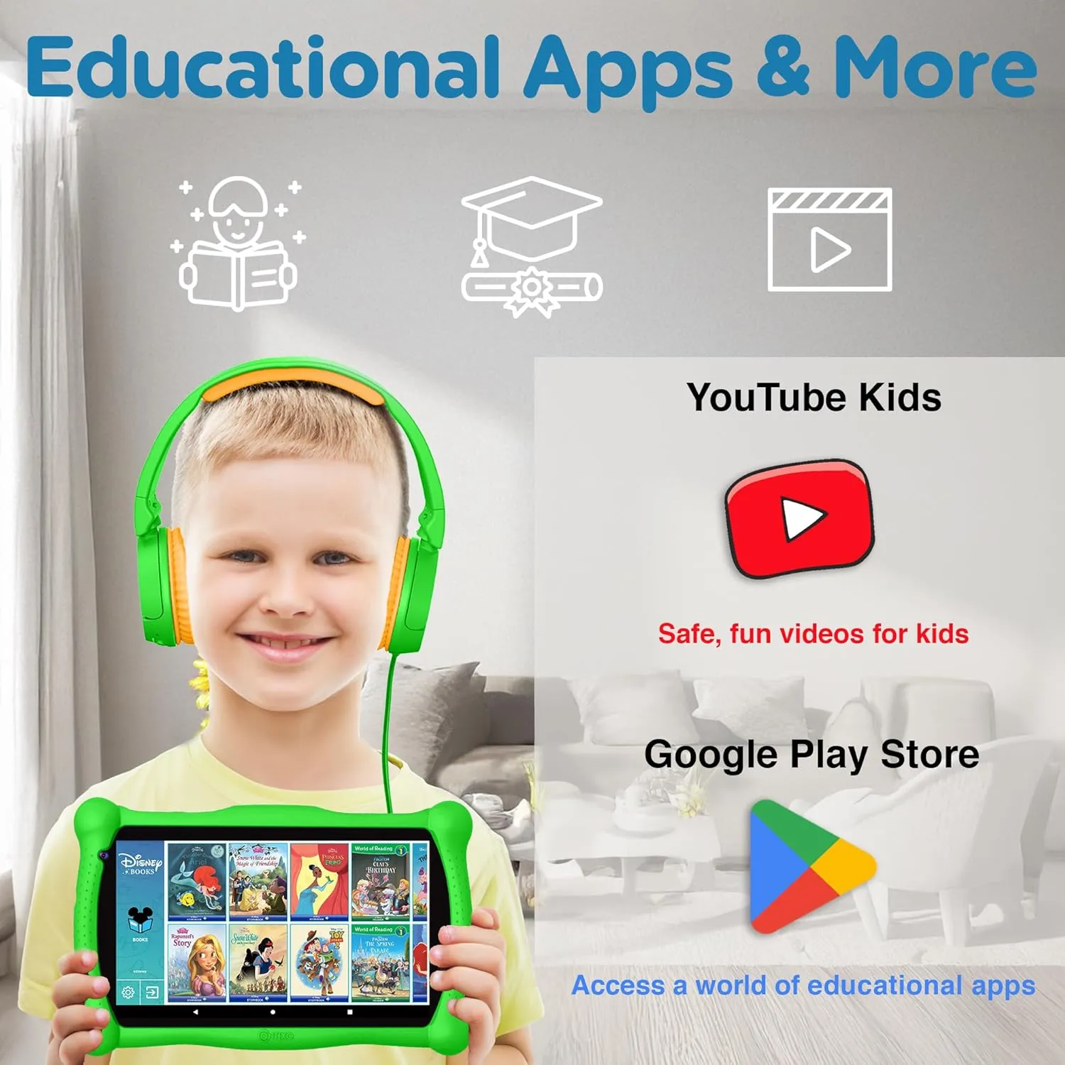 Contixo 7" Disney Kids Learning Tablet Bundle - Headphones, Stylus & Bag, Pre-Installed Disney Storybook (Value $200) & Teacher-Approved Apps, Parental Controls, Ideal for Education - Green