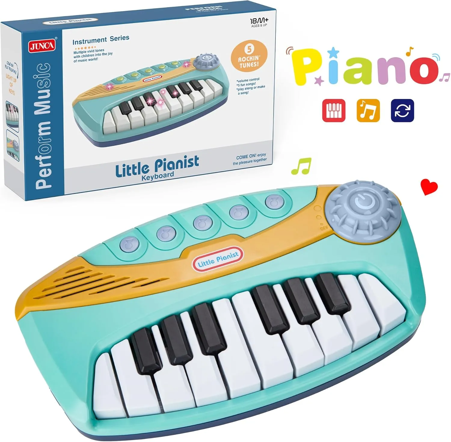 Contixo KP2 Toddler Piano Keyboard - Mini Baby Pianos for Kids Ages 1–5 with Lights, Volume Control – Early Learning Musical Instrument Toy for Boys & Girls-Blue