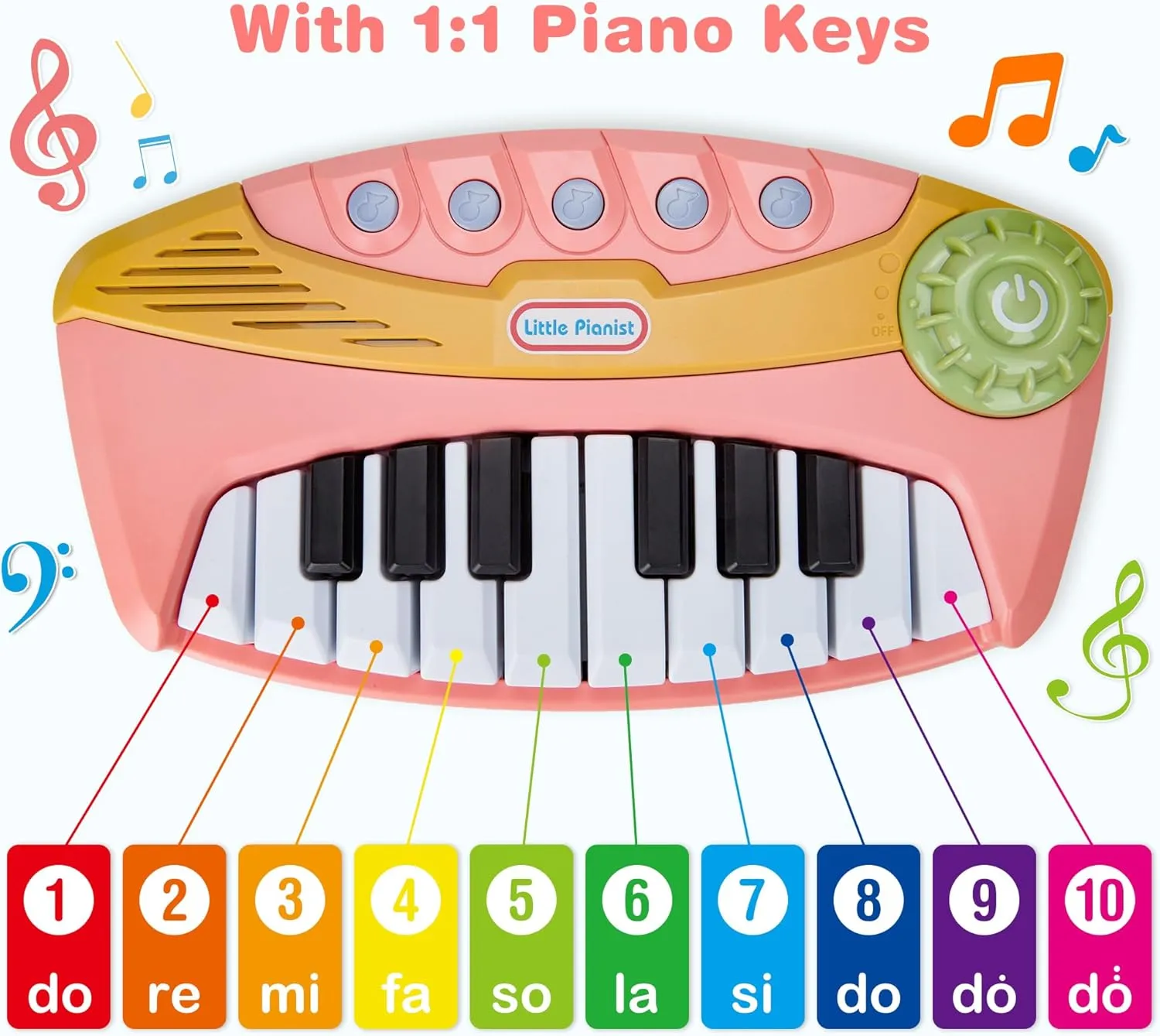 Contixo KP2 Toddler Piano Keyboard - Mini Baby Pianos for Kids Ages 1–5 with Lights, Volume Control – Early Learning Musical Instrument Toy for Boys & Girls-Pink