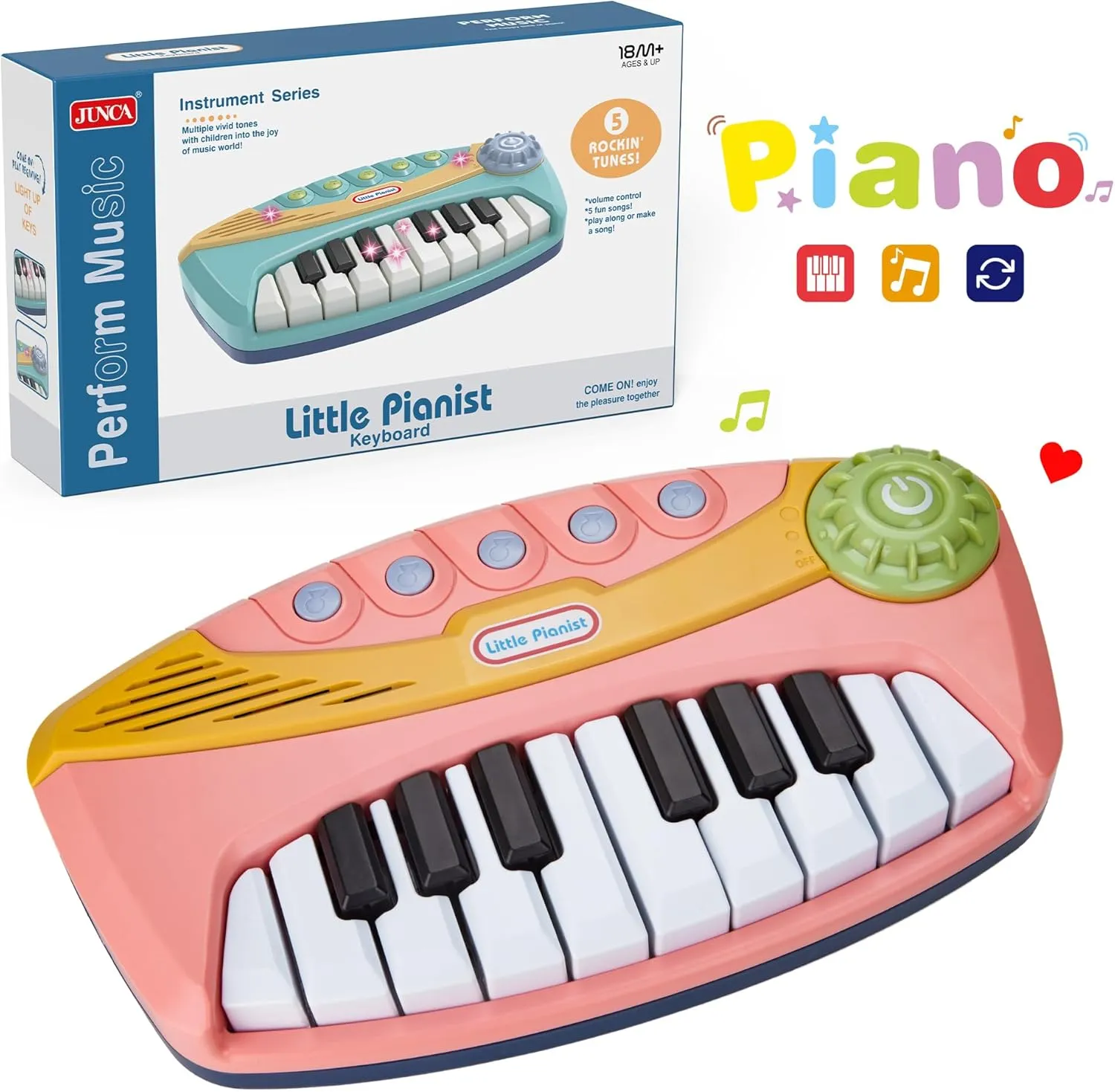 Contixo KP2 Toddler Piano Keyboard - Mini Baby Pianos for Kids Ages 1–5 with Lights, Volume Control – Early Learning Musical Instrument Toy for Boys & Girls-Pink