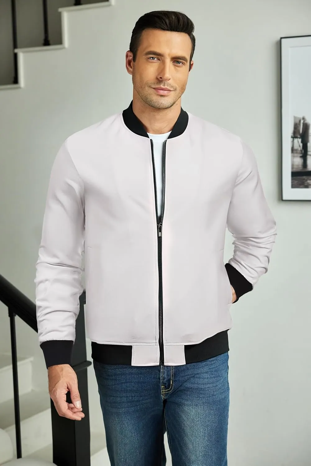 COOFANDY Men's Casual Varsity Jacket Vintage Lightweight Bomber Jackets Zip Up Fashion Coat