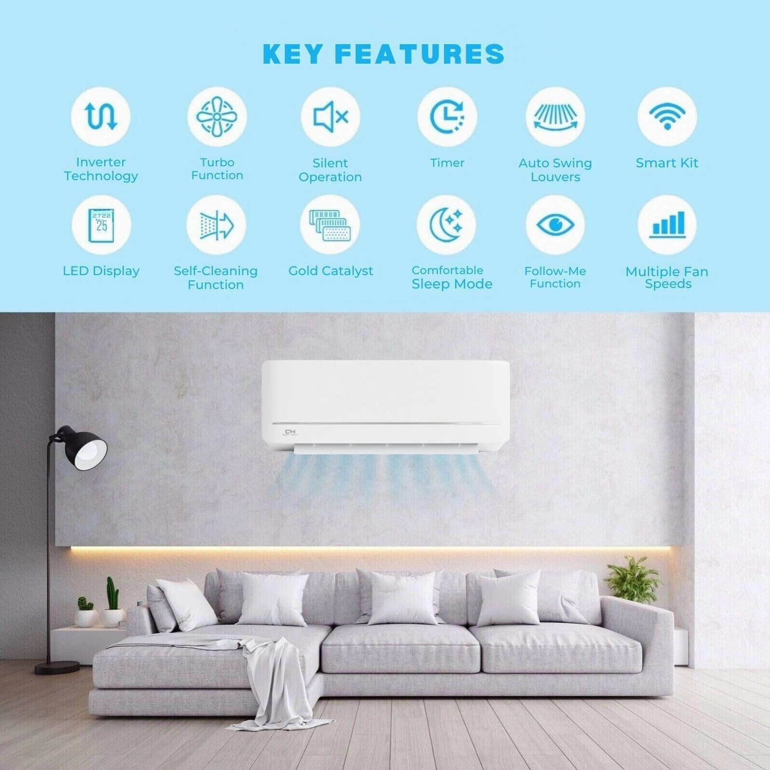 Cooper & Hunter MIA Series, Mini Split Air Conditioner and Heater, 12,000 BTU, 115V, 20.8 SEER2, Wall Mount Ductless Inverter Heat Pump System, Including 16ft Installation kit…