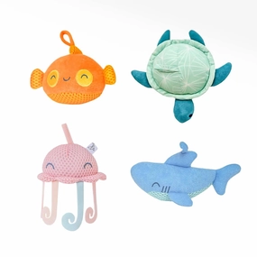 Copper Pearl Plush Bath Toy Set: Huggable Bath Toys for Babies and Toddlers, Floating Bath Toys with Hanging Loops to Dry, Includes Oceana Characters Skip, Finn, Cora & Wade