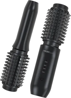 Cordless Hair Curling Iron Brush, Mini Travel Hot Straightener Comb, 3-in-1 Portable Wave Curling Wand, 1.5″ Ionic Heated Brush, USB Rechargeable Hair Curler, Pink