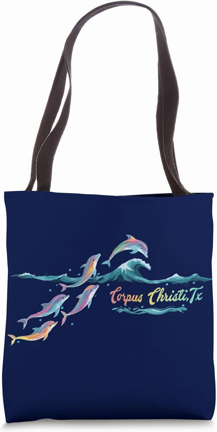 Corpus Christi Texas Colorful Dolphin Lover Beach Vacation Tote Bag