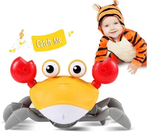 Crawling Crab Baby Toy Gifts: Tummy Time Toys Walking Dancing Cute Essentials Electric Induction Sensory Stuff Moving Babies Crabs with Light Up Music for Toddler Boys Girls Items Interaction Gadgets
