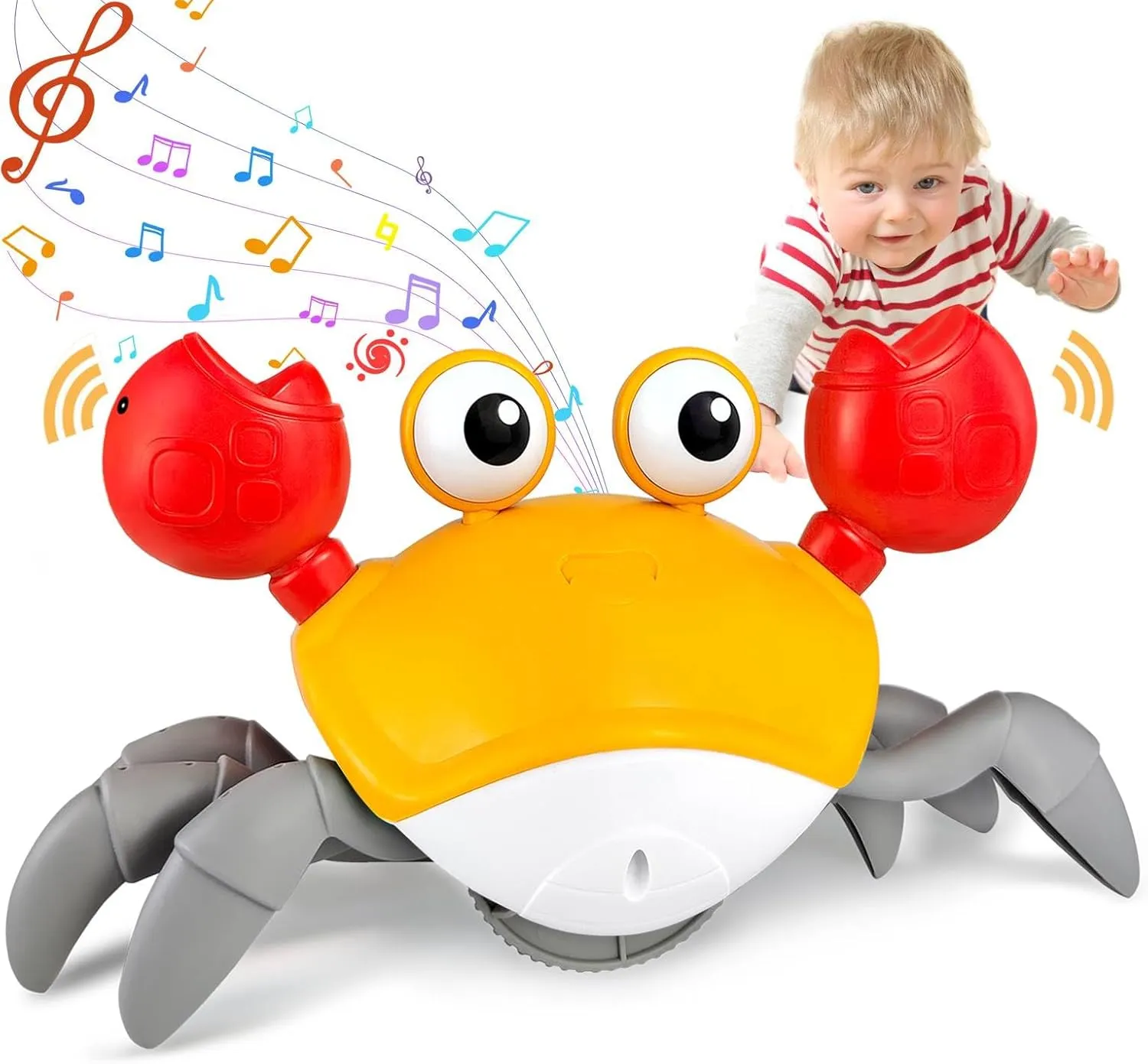 Crawling Crab Baby Toy, Infant Tummy Time Toys Learning Crawl, Dancing Walking Moving Crab with Music and Lights, Interactive Sensory Crab for Kids Toddlers Boys Girls Age 3-8 Years Old (Orange)