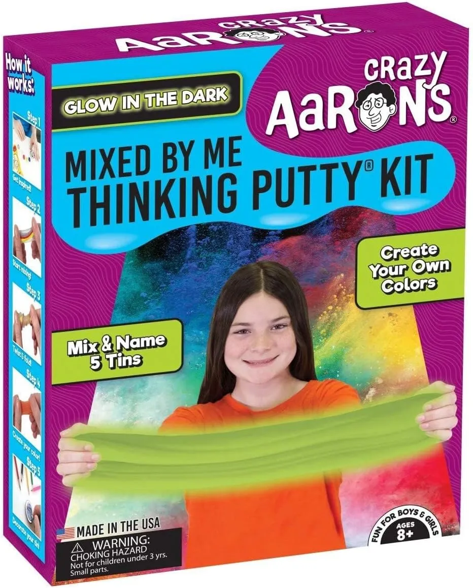 Crazy Aaron's Thinking Putty for Kids - DIY Special Effects Putty Kit (6 Putties Included)- Glow-In-The-Dark, Sparkle, Heat-Sensitive - Includes Colored Pencils and Instructional Mat - Never Dries Out