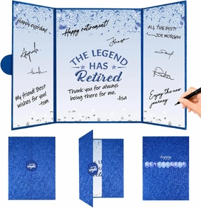 Crenics Blue and Silver Retirement Party Decorations for Women Men, Creative Retired Guest Sign in Book Alternative, The Legend Has Retired Signature Book 18" x 12", Awesome Retirement Gifts