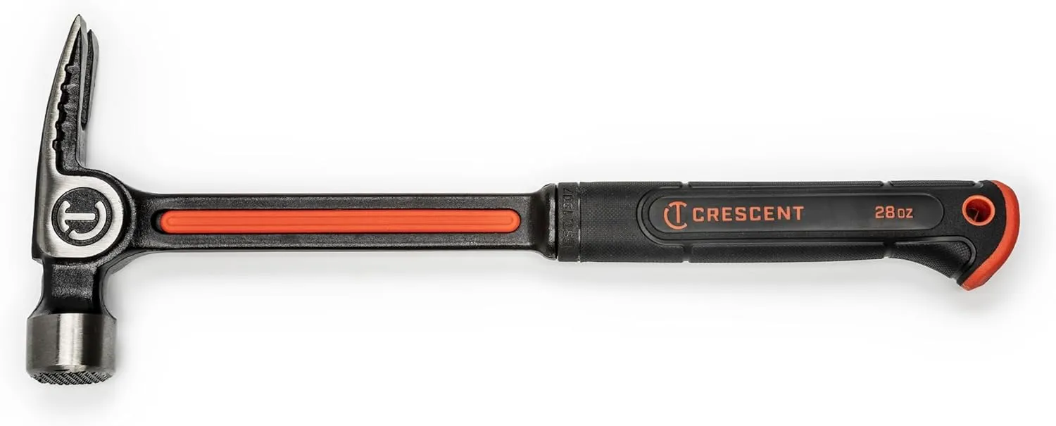 Crescent Steel Milled-Face Framing Hammer - Claw Hammer with Vibeguard Technology & Magnetic Nail Starter - 28 oz - CHSFRM23