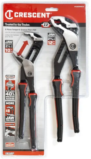 Crescent Z2 K9 V-Jaw Dual Material Tongue & Groove Plier Set - Adjustable Plier Set with 8 Jaw Positions - Premium Hand Tool Set - 2-Piece Set - RTZ2CGVSET2