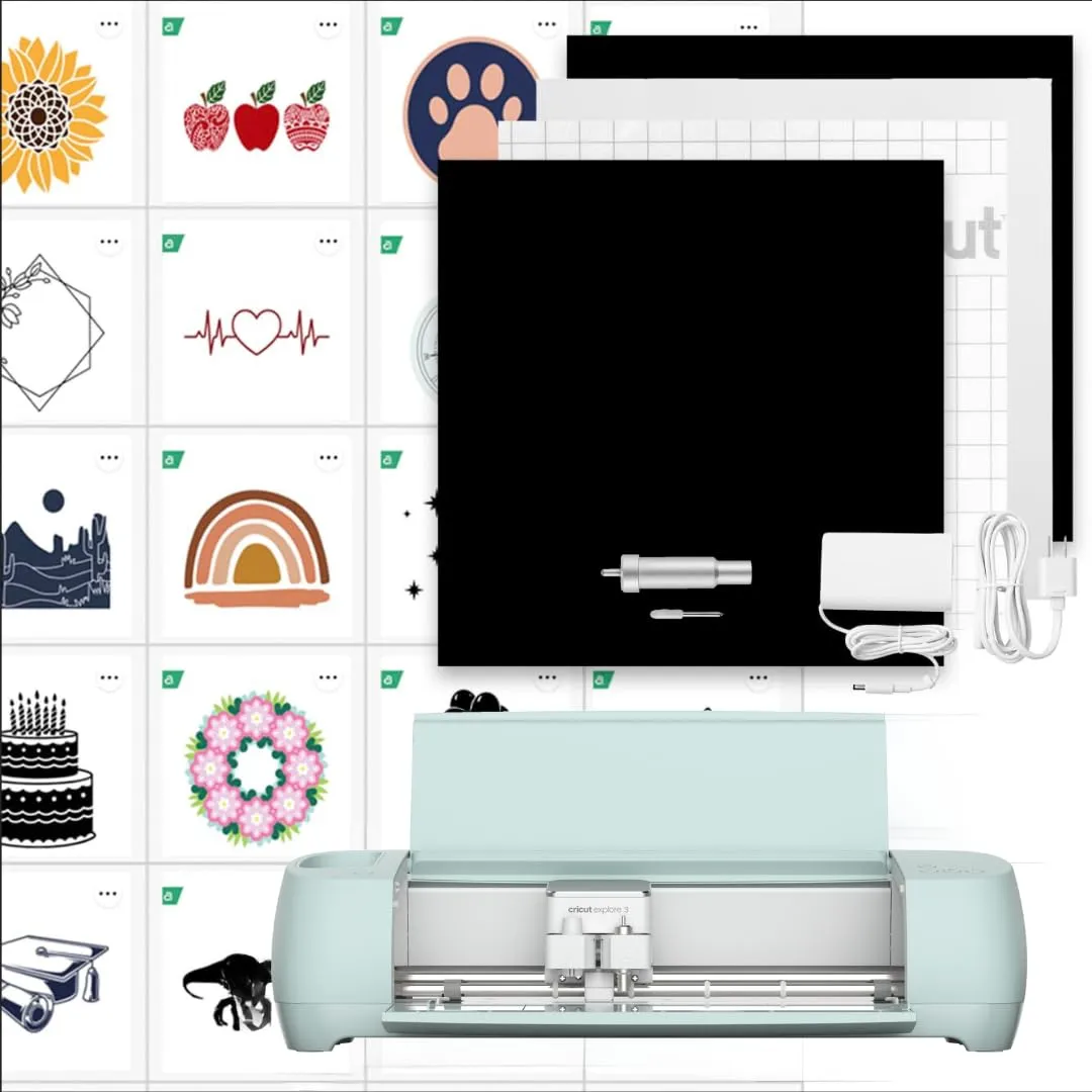 Cricut Explore 3 & Digital Content Library Bundle - Includes 30 Images in Design Space App - 2X Faster DIY Cutting Machine for All Crafts, Cuts 100  Materials Blue