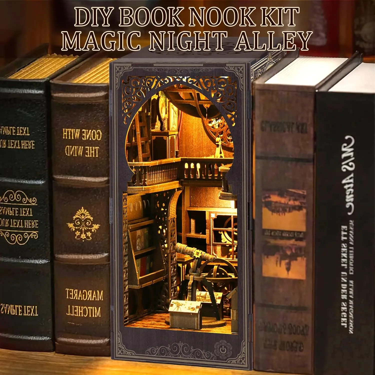 CRIOLPO DIY Book Nook Kit,Miniature Bookshelf Insert with LED Sensor Light, 3D Wooden Doll House for Adults and Teens, Perfect for Home Decor and Gifts