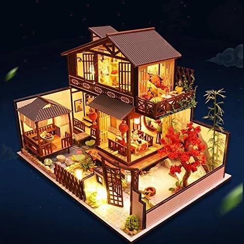 CRIOLPO Courtyard Model, Multi Layer Villa Wooden Dollhouse Kit, DIY Miniature Dollhouse with Wooden Furniture Kit, 1:24 Scale Creative Doll House Toys for Adult, Home DéCor - Linqi Valley Residence