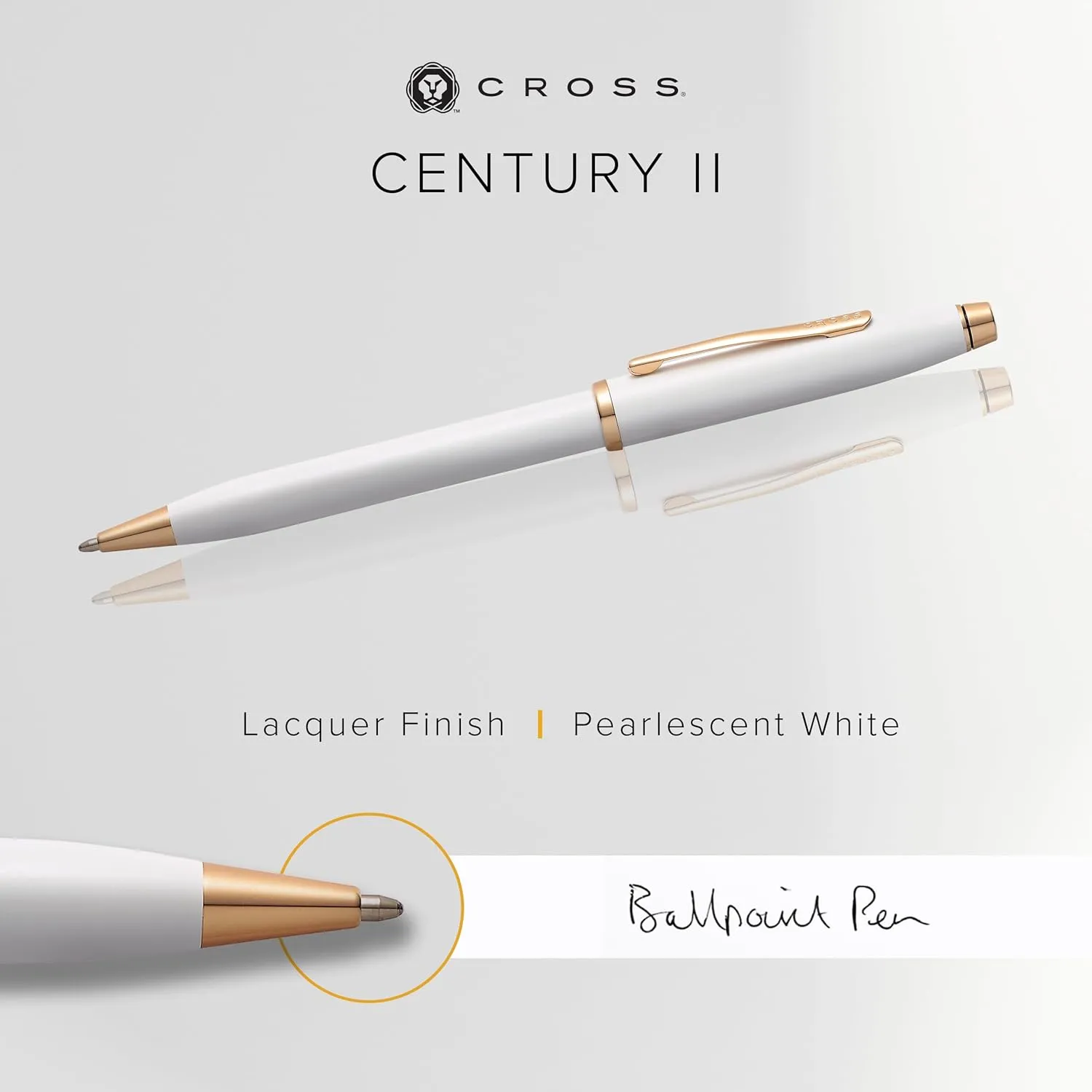Cross Century II Refillable Ballpoint Pen Presented in a Luxury Gift Box - Medium Point, Black Ink, Pearlescent White
