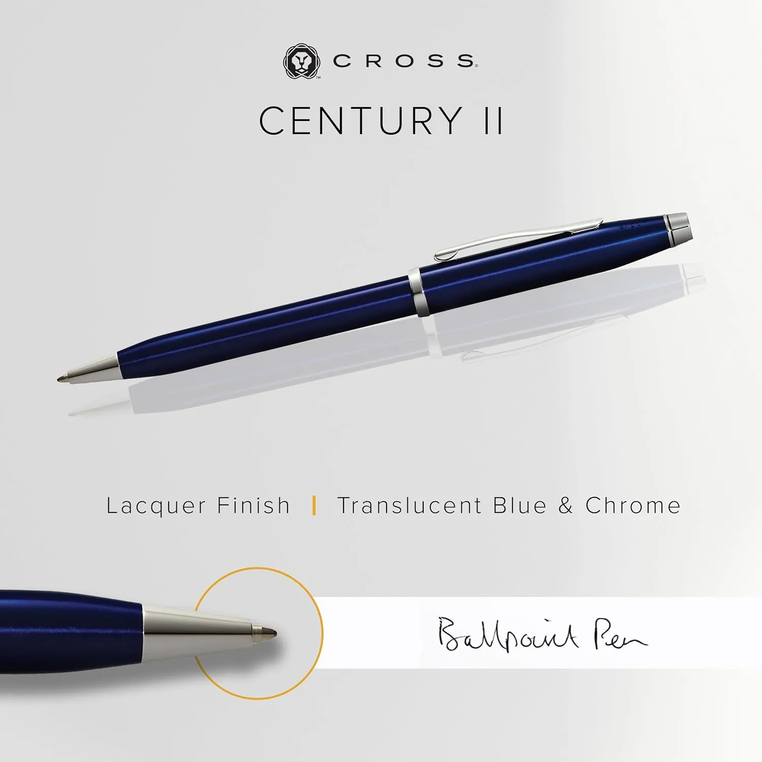 Cross Century II Refillable Ballpoint Pen Presented in a Luxury Gift Box - Medium Point, Black Ink, Translucent Blue & Chrome
