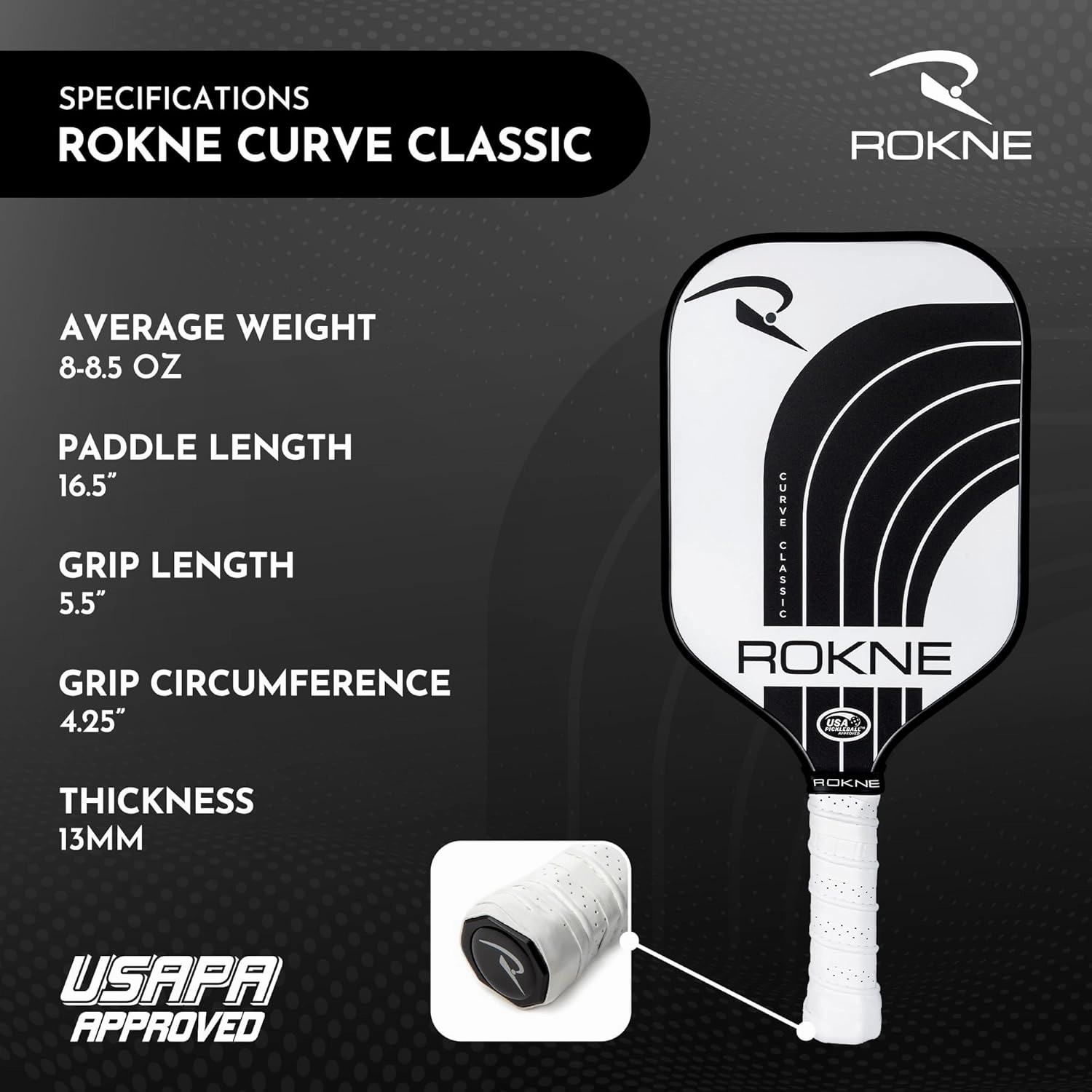 Curve Classic Pickleball Paddle | USAPA Approved Fiberglass Pickleball Paddles | Elevate Your Game with Precision Engineering & Comfort | ProGrit Texture for Max Spin & Power | Paddle