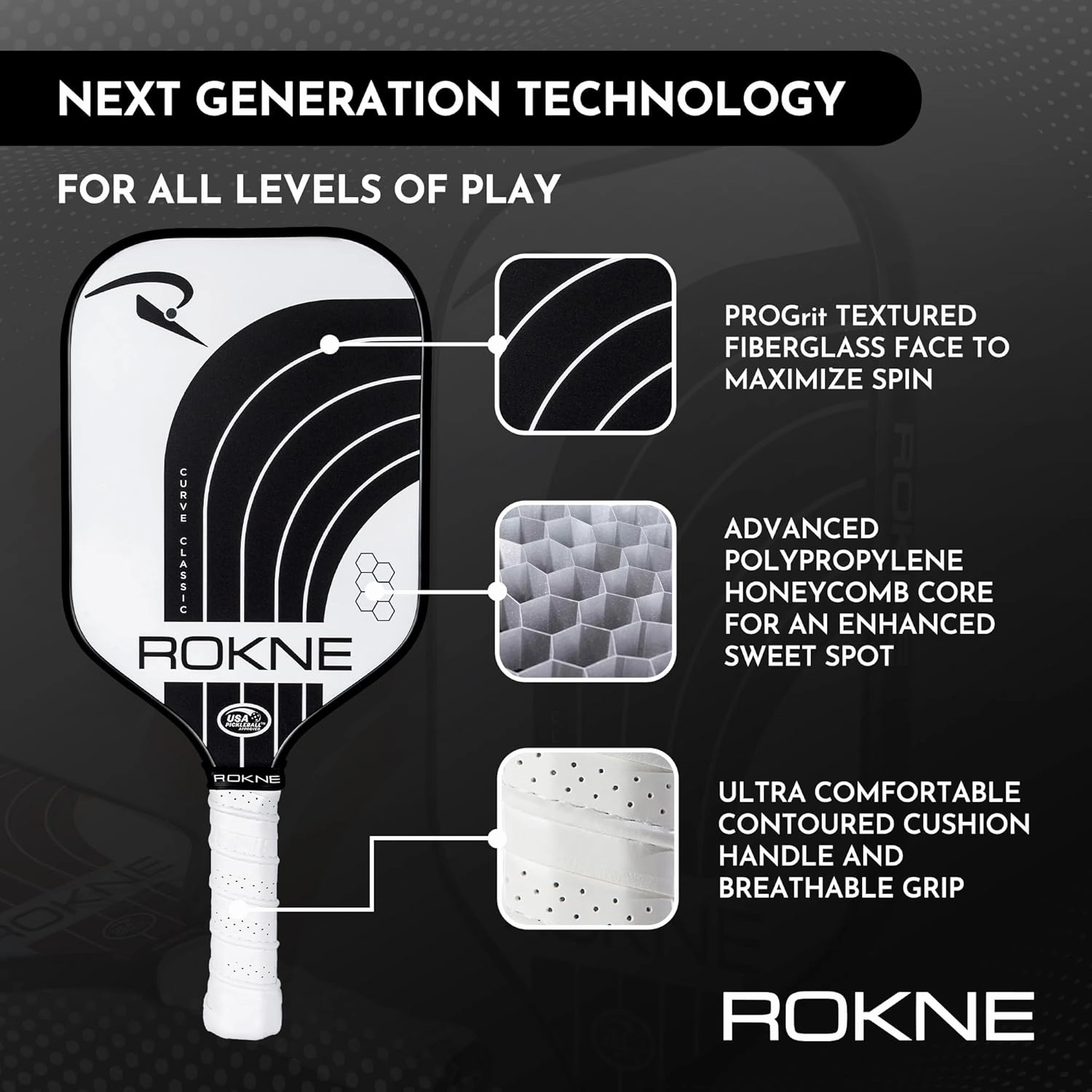 Curve Classic Pickleball Paddle | USAPA Approved Fiberglass Pickleball Paddles | Elevate Your Game with Precision Engineering & Comfort | ProGrit Texture for Max Spin & Power | Paddle