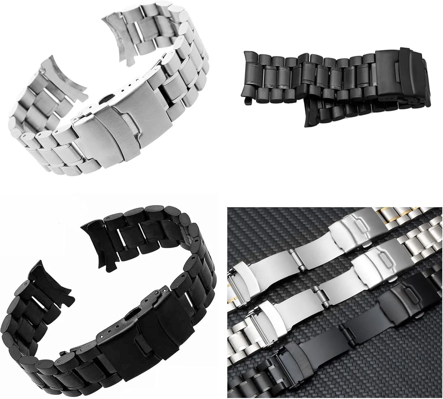 Curved End Replacement Watch Band 18mm 20mm 22mm 24mm Stainless Steel Watchband Double Lock Buckle Wrist Belt Watch Strap SB5ZWT