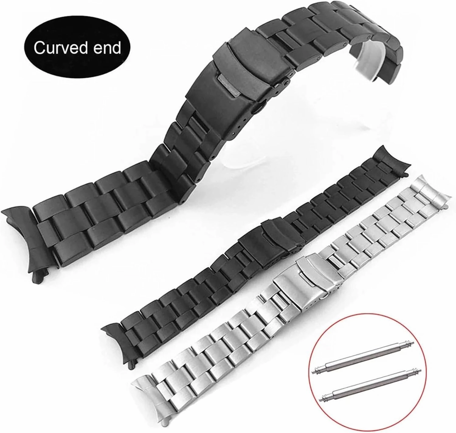 Curved Ends 18mm 20mm 22mm Solid Stainless Steel Band Link Bracelet Watch Band Mens Replacement Band