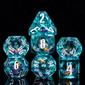 Cusdie 7-Die Sharp Edges DND Dice Set, Quicksand Polyhedral D&D Dice Set w/Goldfish Stickers for DND Dungeons and Dragons TTRPG Role Playing Games