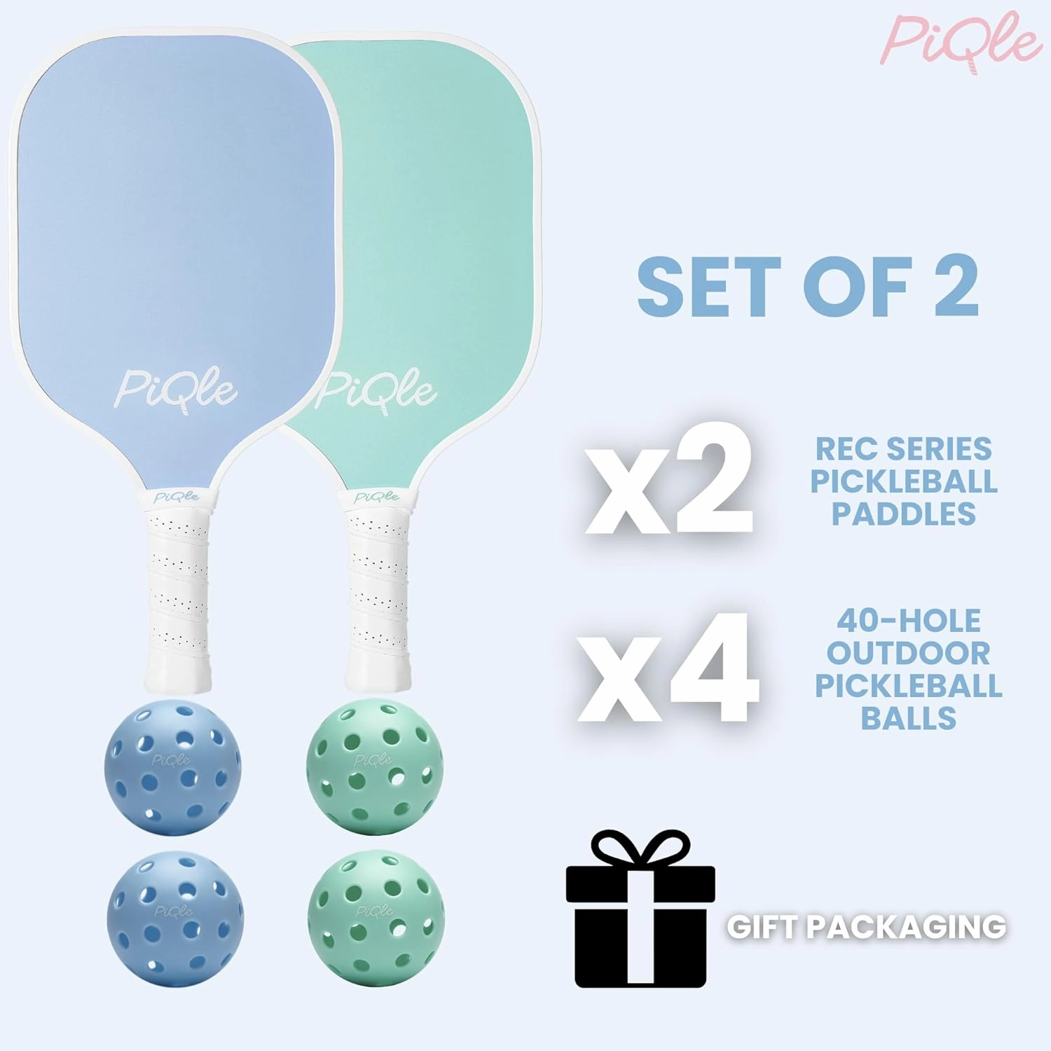 Cute Pickleball Paddles Set of 2 Pink Pickleball Paddle, 2 Pickleball Rackets 4 Balls Fiberglass Lightweight | Pickleball Gifts for Women