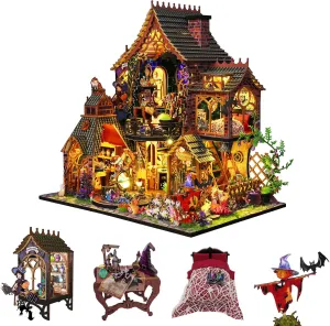 CUTEROOM DIY Miniature House Kit, Wooden Dollhouse Kit with LED Magic Tiny House Kits for Women Girls Best Birthday Gifts (Magic Spirit)