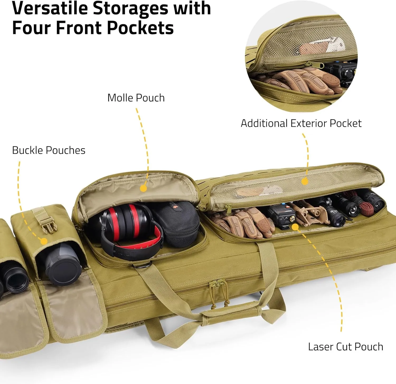 CVLIFE Soft Rifle Case Long Double Tactical Bag, Lockable Zipper Gun Case with Four Pockets, Rifle Bag Gun Backpack with Shoulder Straps and Padded Handle for Outdoor Hunting