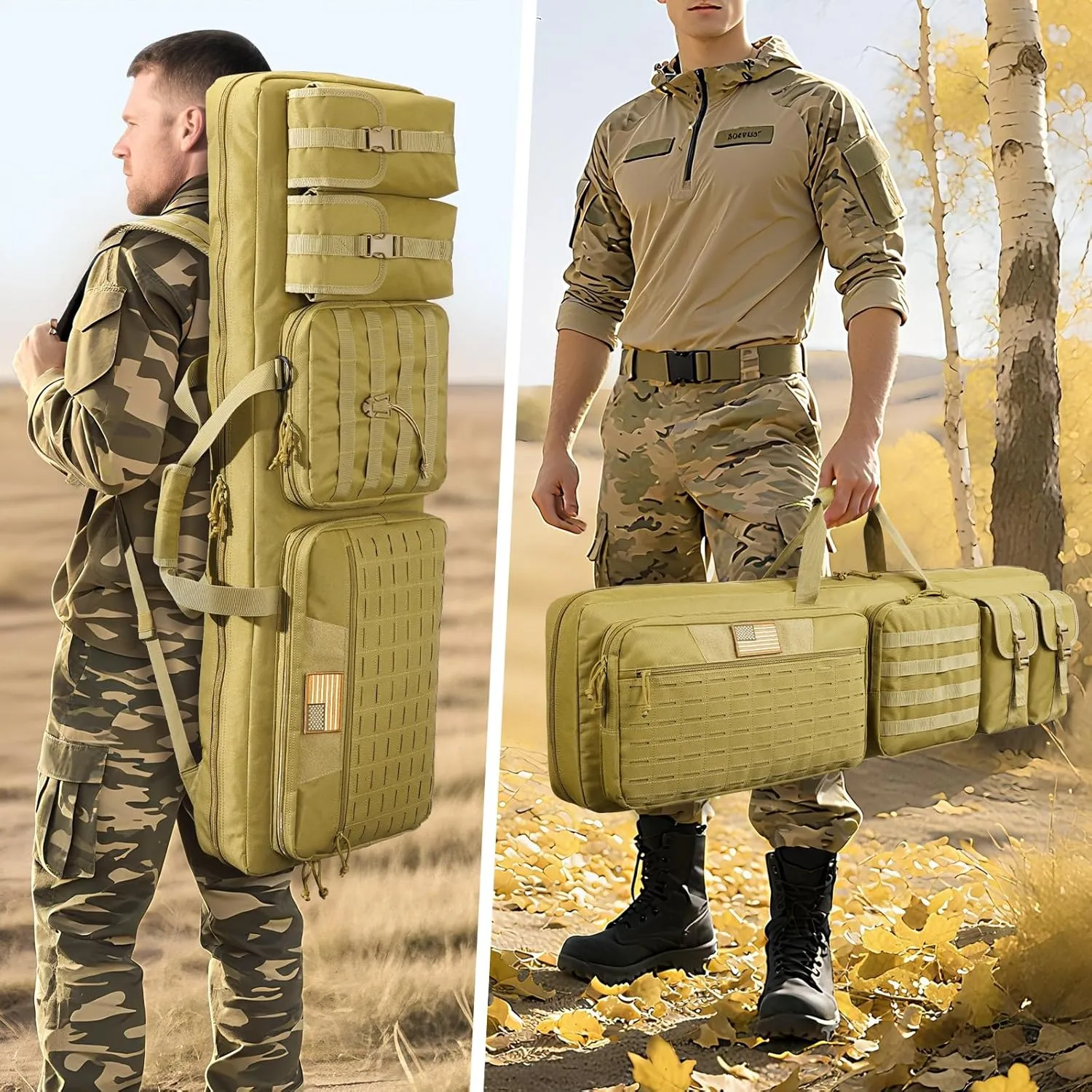 CVLIFE Soft Rifle Case Long Double Tactical Bag, Lockable Zipper Gun Case with Four Pockets, Rifle Bag Gun Backpack with Shoulder Straps and Padded Handle for Outdoor Hunting