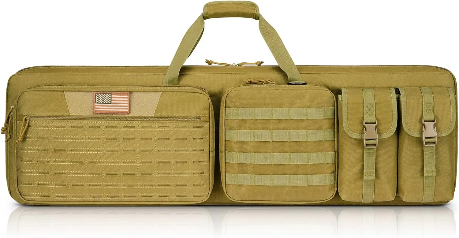 CVLIFE Soft Rifle Case Long Double Tactical Bag, Lockable Zipper Gun Case with Four Pockets, Rifle Bag Gun Backpack with Shoulder Straps and Padded Handle for Outdoor Hunting