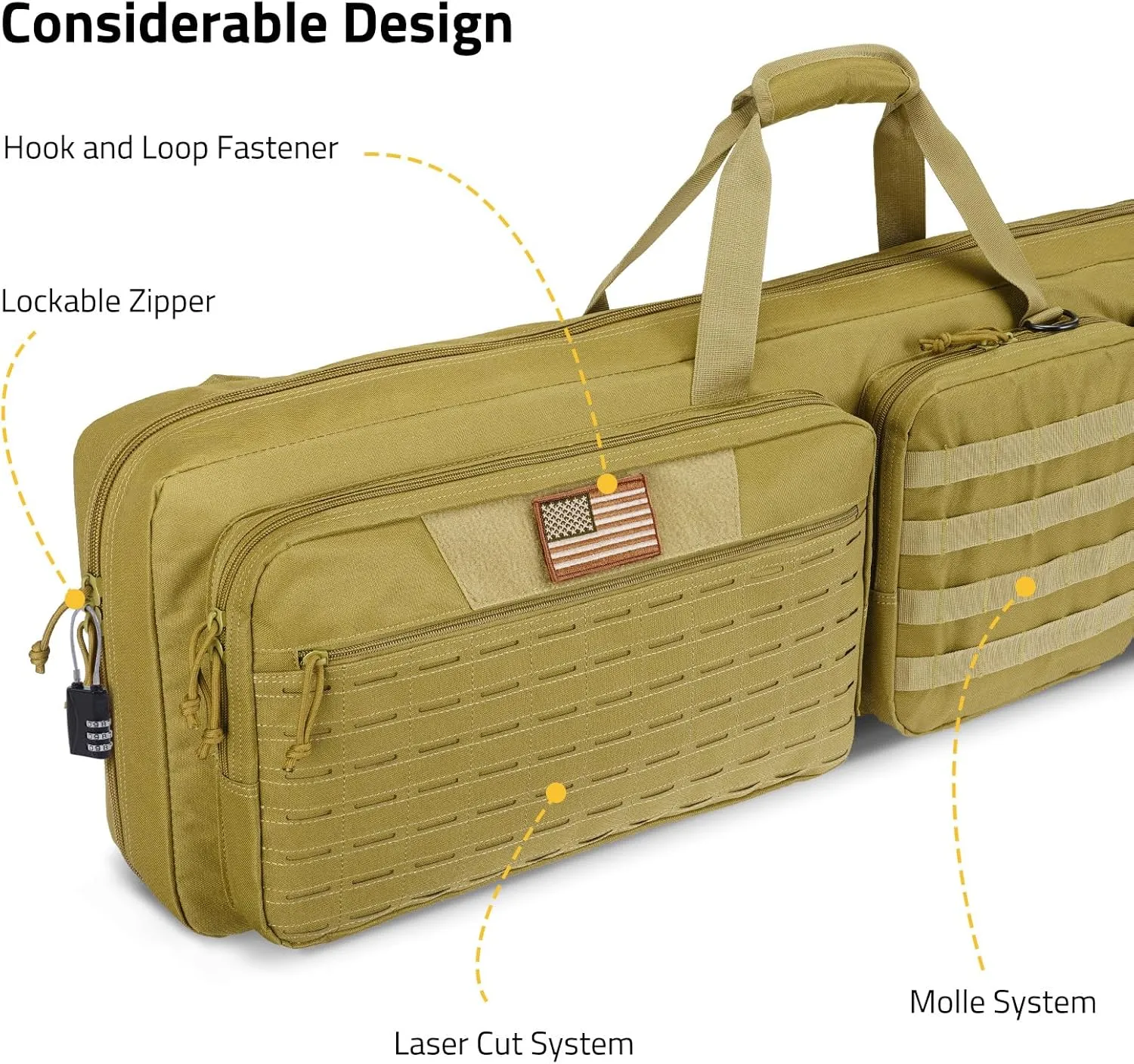 CVLIFE Soft Rifle Case Long Double Tactical Bag, Lockable Zipper Gun Case with Four Pockets, Rifle Bag Gun Backpack with Shoulder Straps and Padded Handle for Outdoor Hunting