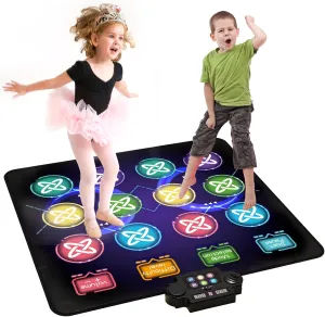Dance Game Mat for Kids, LED Light-Up 12-Button Dance Pad with Adjustable Volume, Built-in Music, 1-Player & 2-Player Mode, 8 Challenge Modes and 3 Speed Level, for Kids Age 3-12