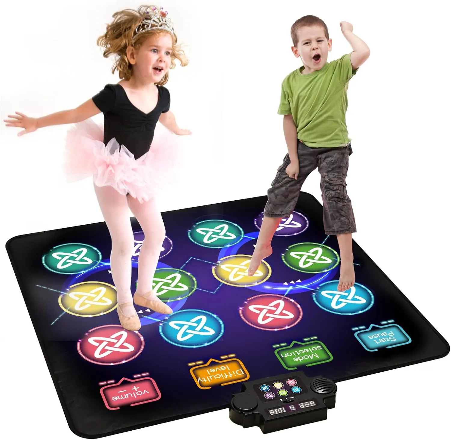Dance Game Mat for Kids, LED Light-Up 12-Button Dance Pad with Adjustable Volume, Built-in Music, 1-Player & 2-Player Mode, 8 Challenge Modes and 3 Speed Level, for Kids Age 3-12