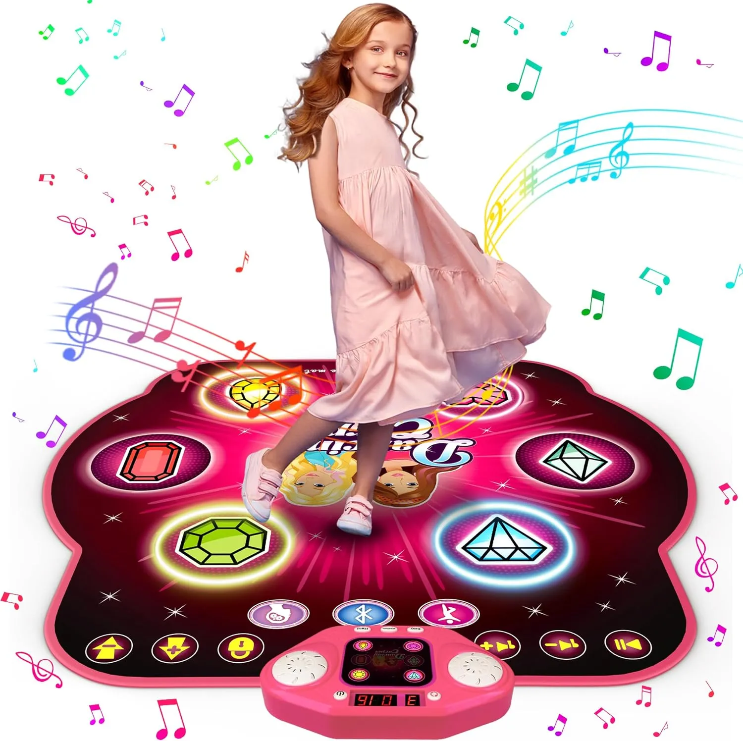 Dance Mat Toys for 4-12 Year Old Kids, 6 Button Light-up Dancing Challenges Bluetooth Electronic Dance Pad with 6 Game Modes, Birthday/Xmas Gifts for 4-12 Year Old Girls