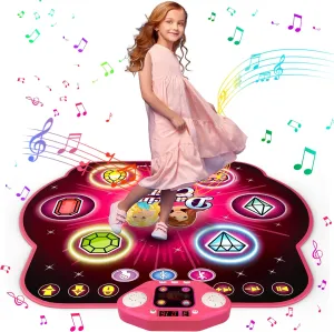 Dance Mat Toys for 4-12 Year Old Kids, 6 Button Light-up Dancing Challenges Bluetooth Electronic Dance Pad with 6 Game Modes, Birthday/Xmas Gifts for 4-12 Year Old Girls