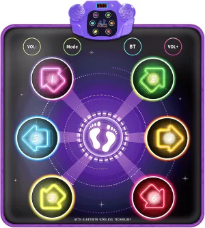 Dance Mat Toys for Kids Ages 3-12, Electronic Dance Pad with Light-up 6-Button | Music Dance with 5 Game Modes, Christmas Birthday Gifts for 3 4 5 6 7 8 9 Year Old Girls