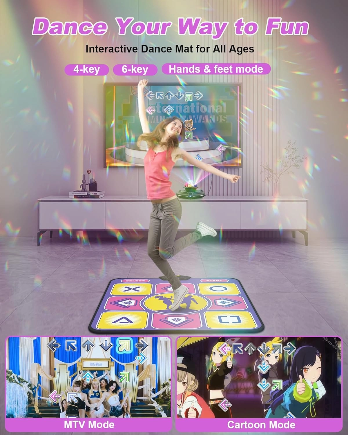 Dance Mat, Eletrionic Dance Mat with Multiple Modes, Non-Slip Dance Mat for TV with HD Camera, Musical Dance Game Mat for Girls Boys, Christmas/Birthday/Valentine's Day Gifts for Kids Adults