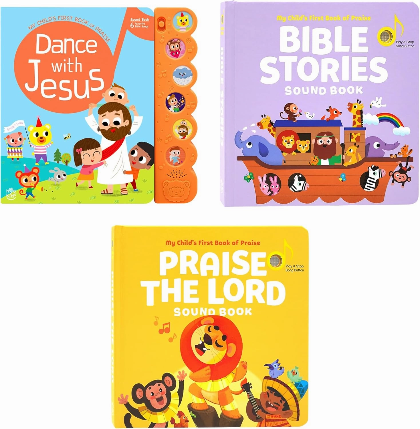Dance with Jesus, Bible Stories and Praise The Lord - Bundle of 3 Books - Christian Sound Books for Toddlers 1-3 | 6 Bible Songs & Illustrations per Book, Musical Toys | Baptism Gifts for Toddlers