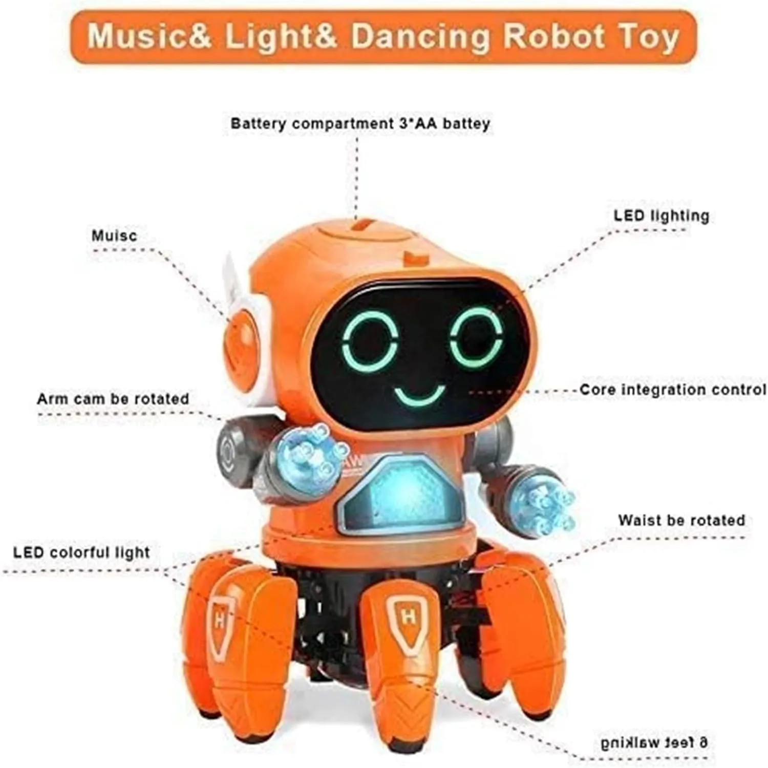 Dancing Robot Music Light Dancing Electric Walking Singing All Direction Movement Dancing Robot Walking Dancing Electronic Robot for Boys and Girls, Standard, Orange