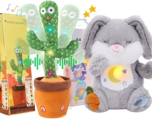 Dancing Talking Cactus & Breathing Stuffed Animal Soothe Snuggle Bunny, Singing Mimicking Repeating Cactus Toy, reathing Stuffed Bunny for Anxiety Adults and Kids